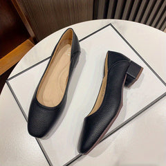 Women's Chunky Low Heels Slip On Square Toe Soft Sole Faux Leather Shoes