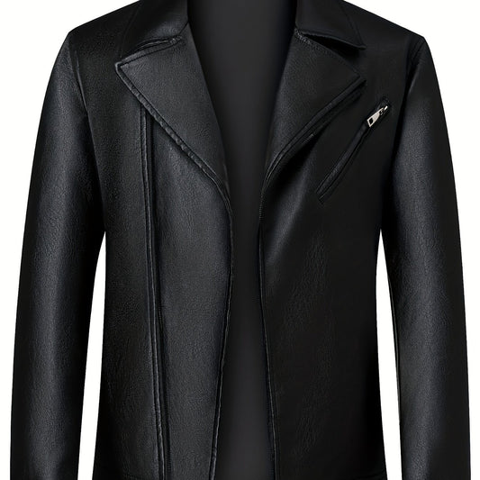 Men's PU Biker Jacket Zip Up Lapel Faux Leather Jacket