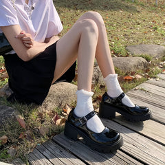 Women's Faux Leather Oxford Shoes Round Toe Platform Heels