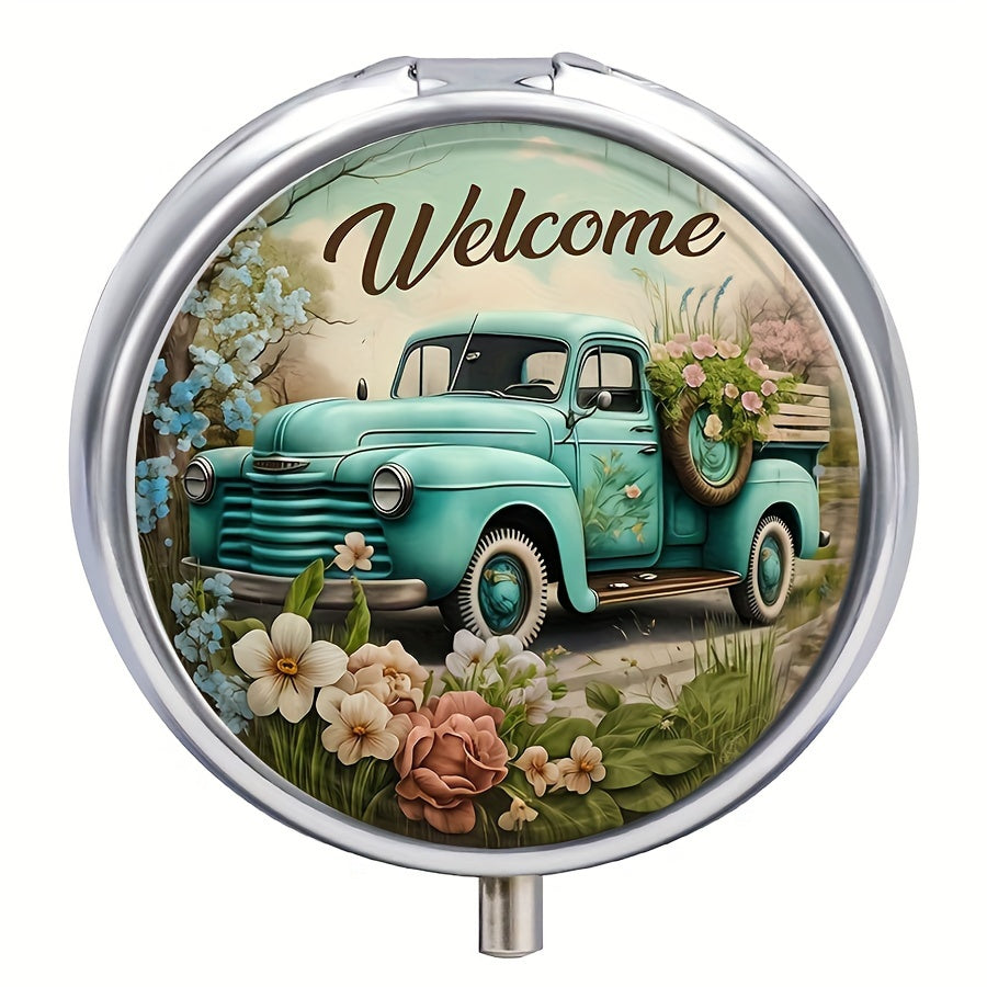 Vintage Car Pill Box Organizer for Purse and Pocket