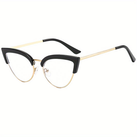 Cat Eye Anti Light Glasses Clear Lens Metal Frame