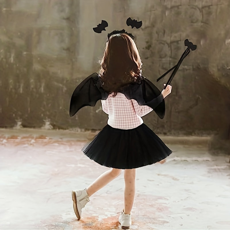 4pcs Halloween Bat Costume Set Puffy Skirt Bat Wings Bat Bandana