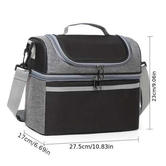 Gray Insulated Lunch Bag Double Layered Oxford Fabric 27x24x16