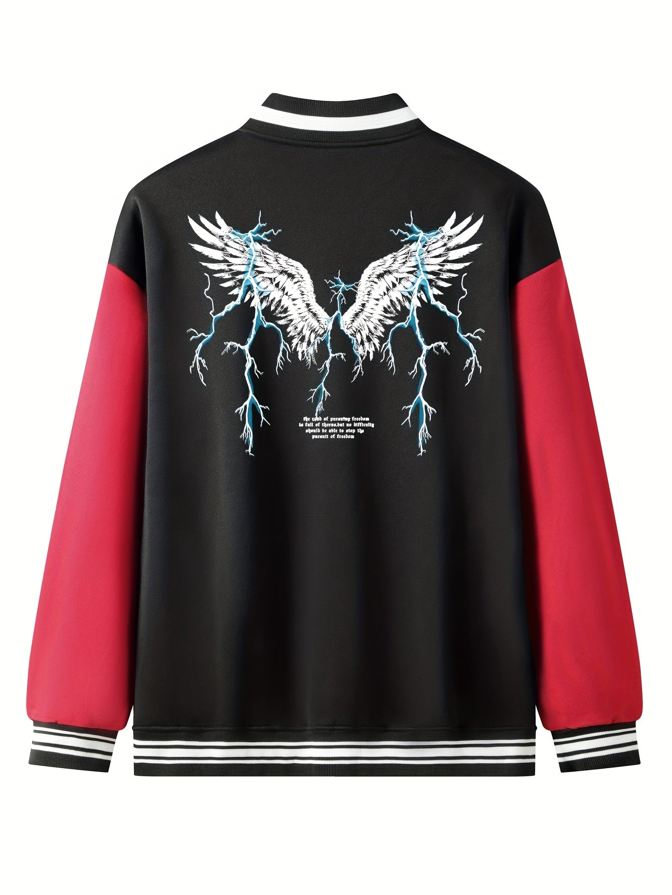 Lightning Wing Pattern Lightweight Varsity Jacket Men's Fall Winter