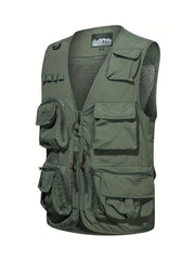 Men's Cargo Vest V Neck Zip Up Outwear