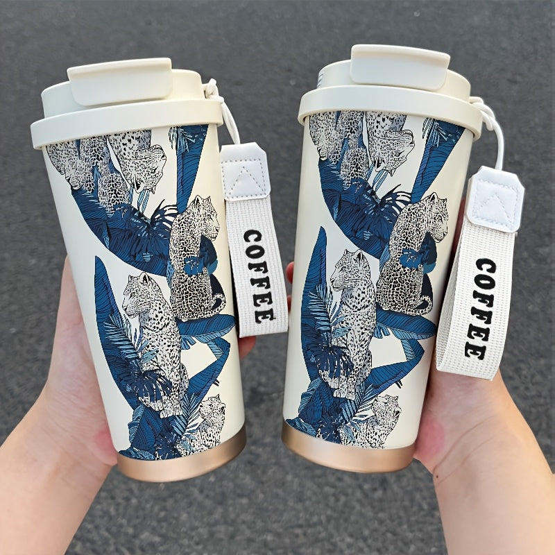 Leaf Leopard 530ml Insulated Steel Tumbler Straw Hot Cold Office Outdoors