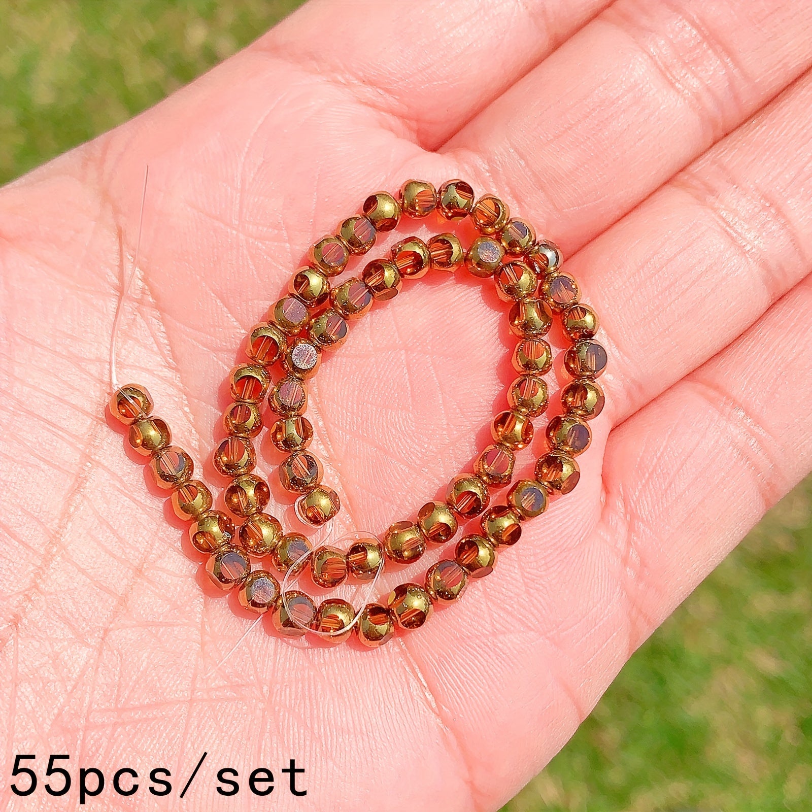 55pcs Golden Edge Faceted Crystal Glass Beads Set for Bracelet DIY