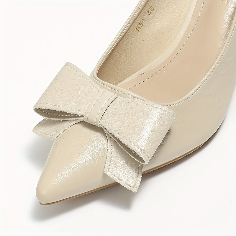 Women's Bowknot Court Pumps Pointed Toe Slip On Stiletto Heels