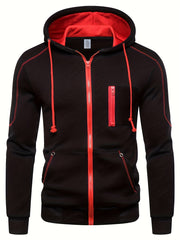Men's Chest Zip Pocket Zip Up Hooded Jacket Casual Hoodie