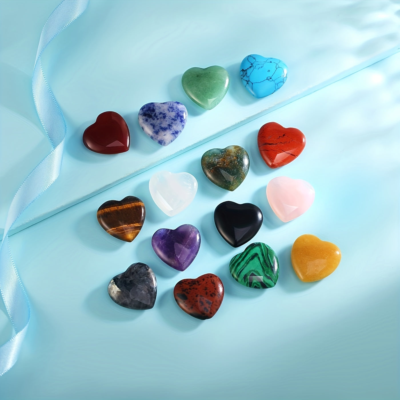 Natural Heart Shaped Crystal Stones 10Pcs Worry Stones Healing Carved Stones
