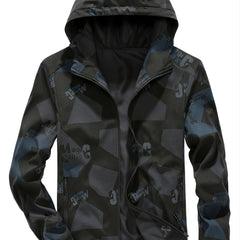 Men's Camo Winter Jacket Zipper Hooded Windproof Sporty Coat