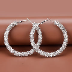 Full Rhinestone Hoop Earrings Silver Plated Jewelry Party Gift 1Pair