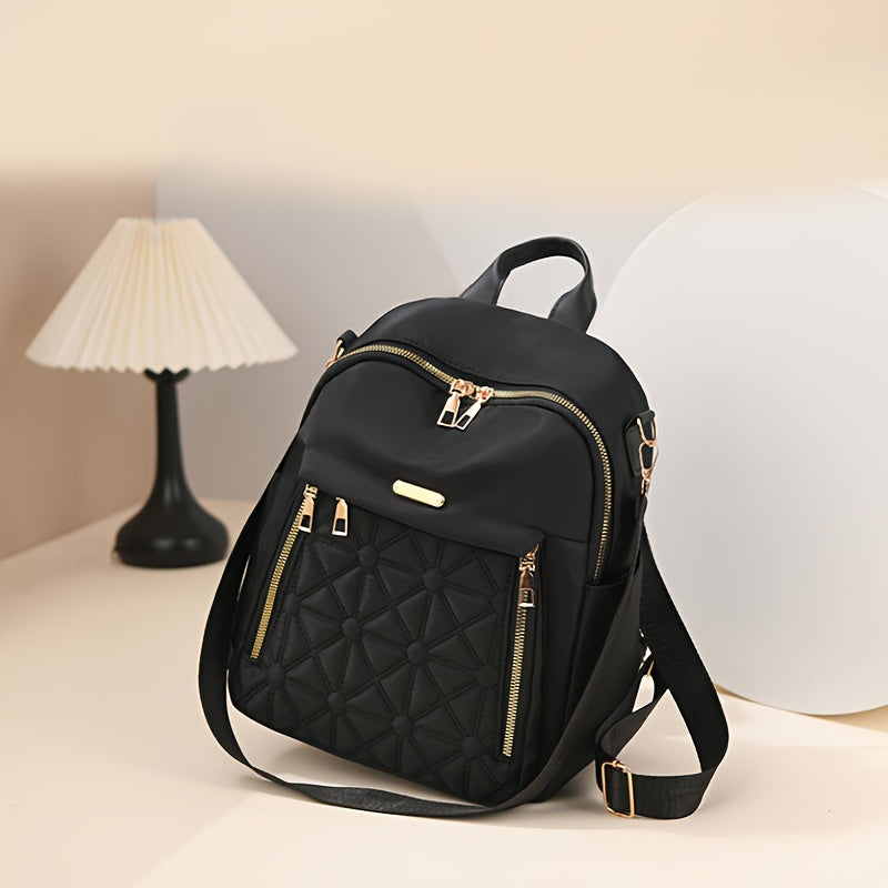 Diamond Quilted Women's Backpack Large Capacity Nylon Multiple Zippers
