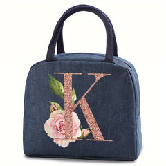 Stylish Insulated Lunch Bag with Rose Golden Lettering Waterproof Hand Washable
