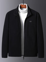 Men's Casual Fleece Jacket Solid Full Zip Stand Collar