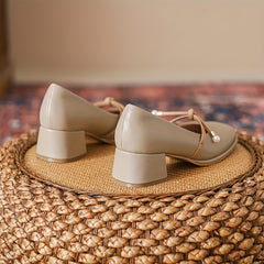 Women's Faux Pearl Chunky Low Heels Pumps