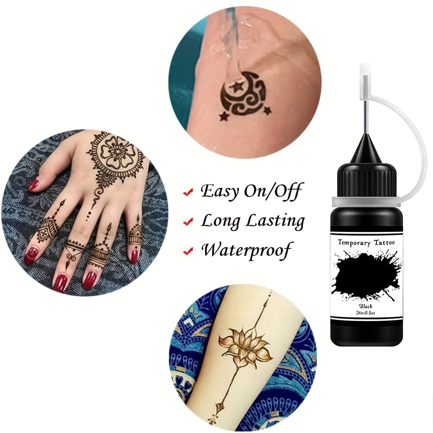 Temporary Tattoo Kit Freehand Ink with 2 Self-Adhesive Stencils