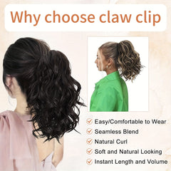 Medium Long Curly Wavy Ponytail Extensions - Clip In Synthetic Hair