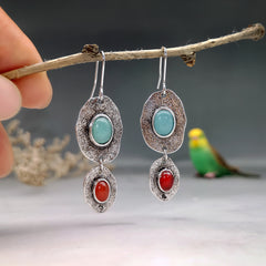 Bohemian Asymmetric Vintage Earrings, Synthetic Gemstone 1Pair
