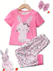Toddler Girls Pajamas Set Cartoon Print Short Sleeve Top & Matching Pants