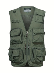 Men's Cargo Vest V Neck Zip Up Outwear