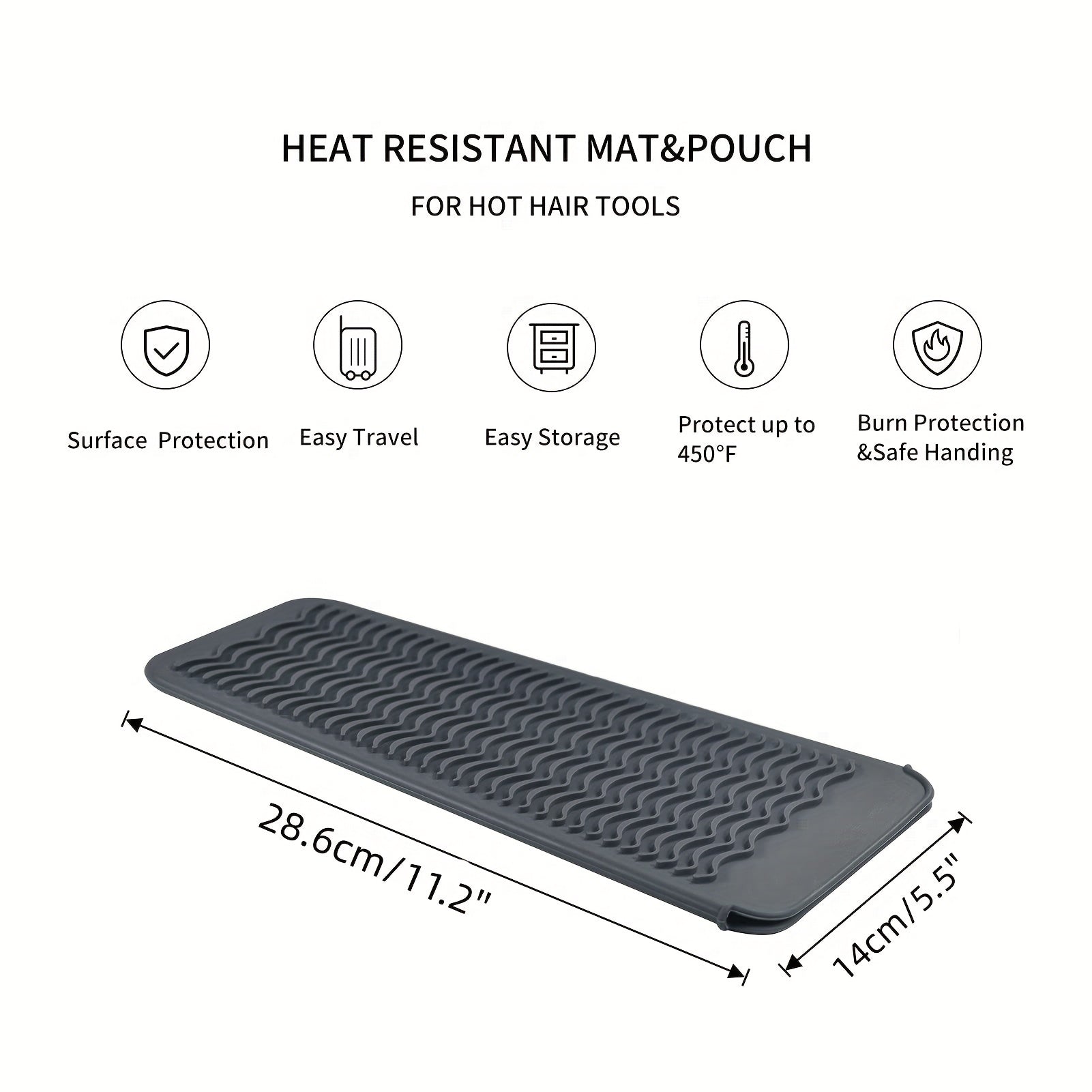Heat Resistant Silicone Travel Mat for Curling Irons, Hair Straightener