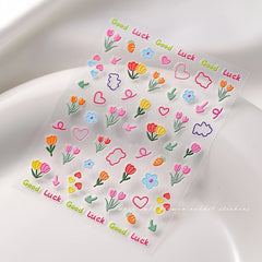 Embossed Spring Flower Nail Art Stickers - Self Adhesive Decals