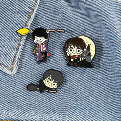 Creative Boy Brooch Glasses Broom Enamel Pin Oil Dripping Badge