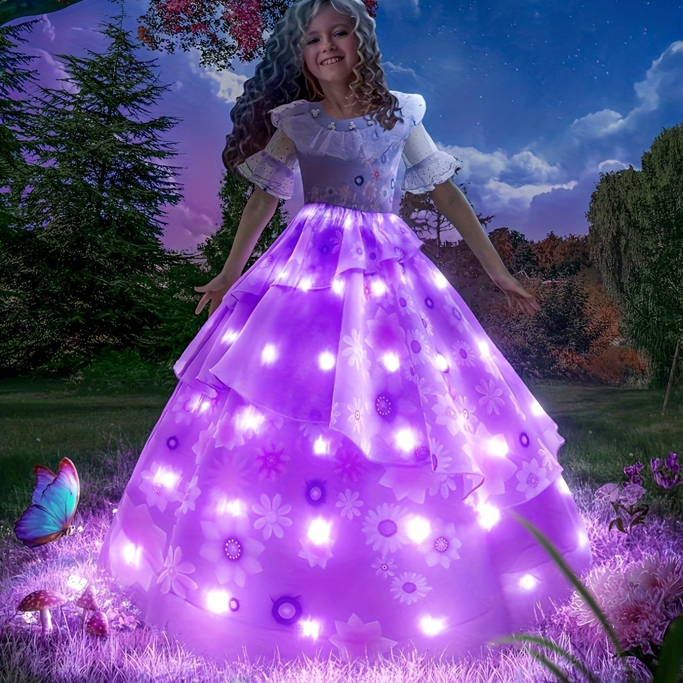 Girls Light Up Princess Dress Costume Comic Flower Fairy Cosplay