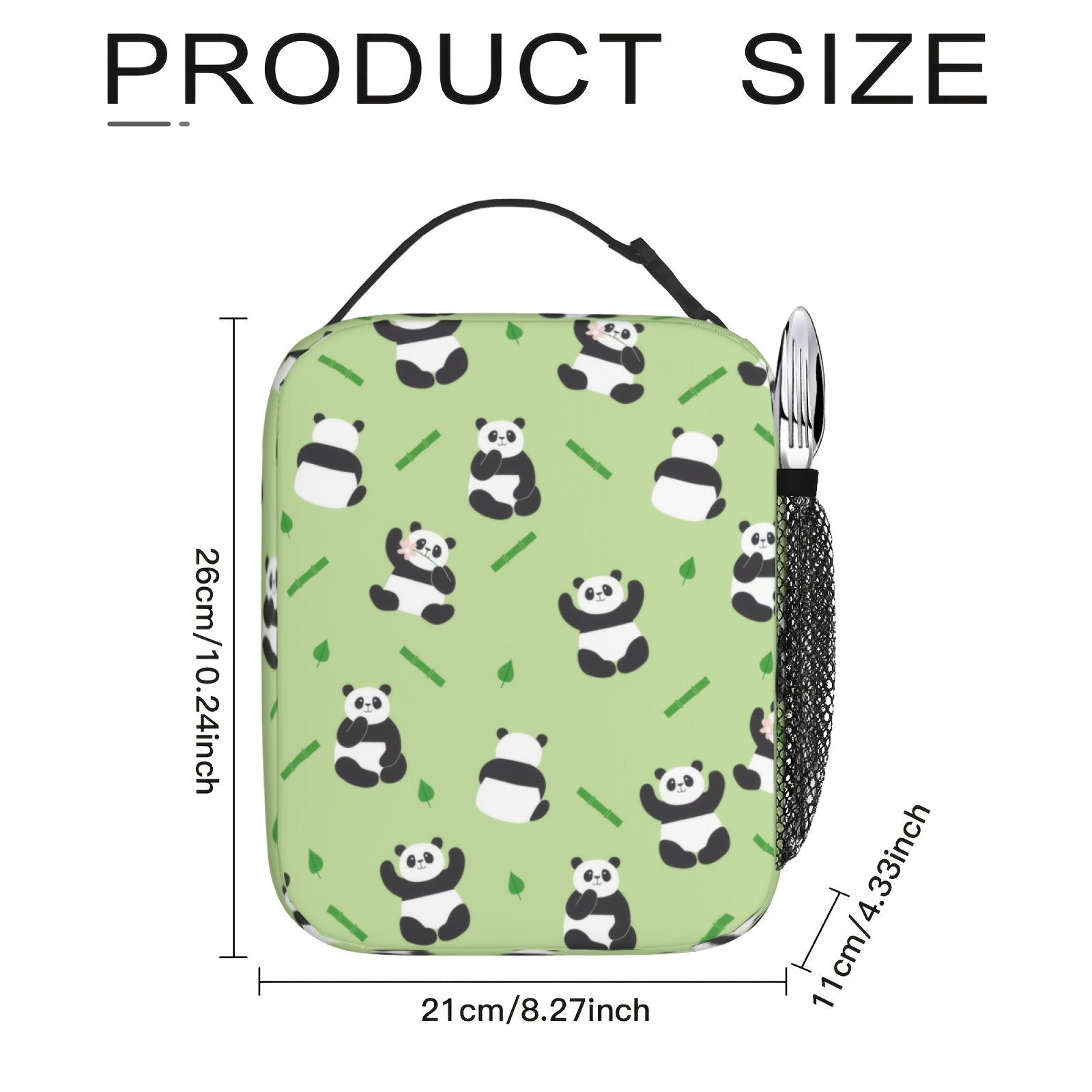 10 Inch Panda Insulated Lunch Box with Bamboo Reusable Leakproof Bag