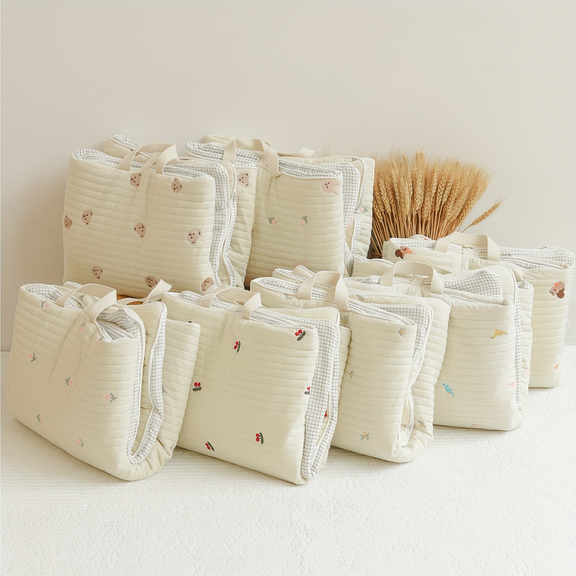 Kids' Embroidered Nap Mat Portable Foldable Soft Mattress for Travel Ivory