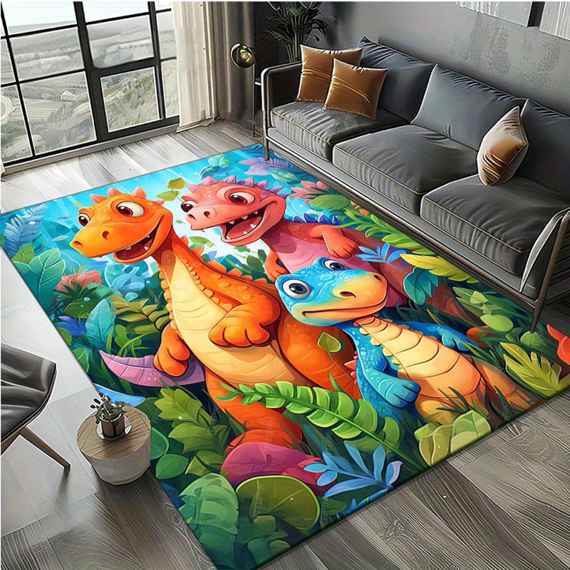 Non Slip Dinosaur Family Area Mat Polyester Knit Mat