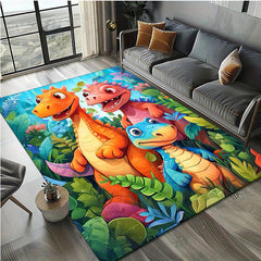 Non Slip Dinosaur Family Area Mat Polyester Knit Mat
