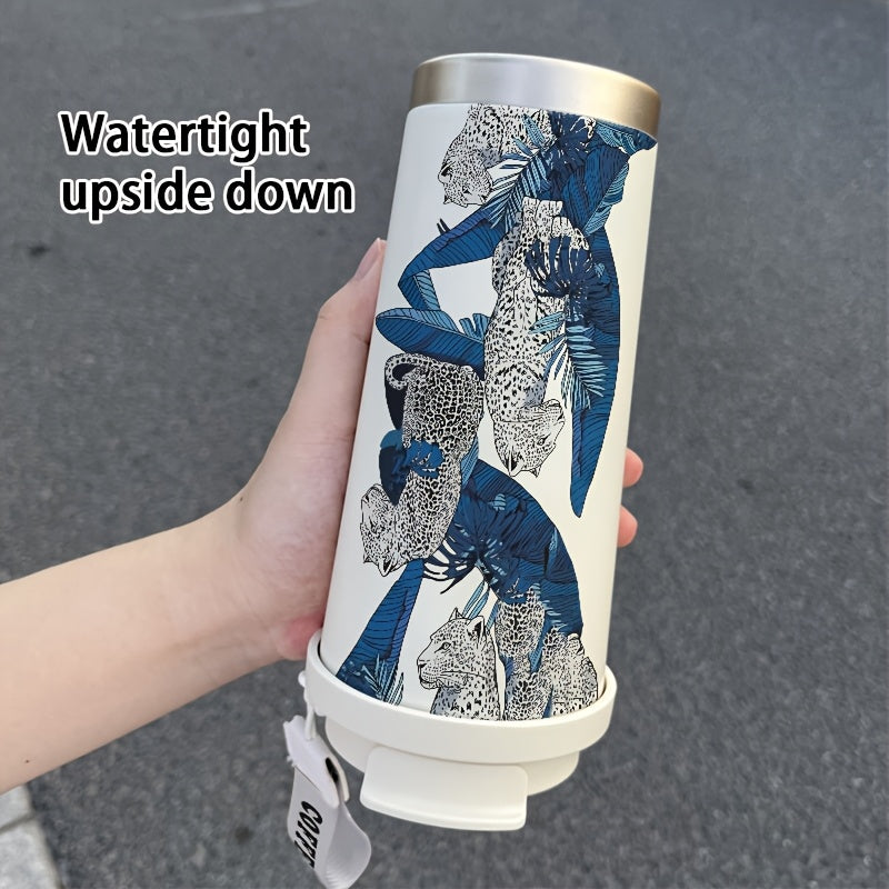 Leaf Leopard 530ml Insulated Steel Tumbler Straw Hot Cold Office Outdoors