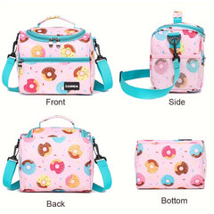 Pink Insulated Lunch Bag Water Resistant Crossbody Picnic Tote