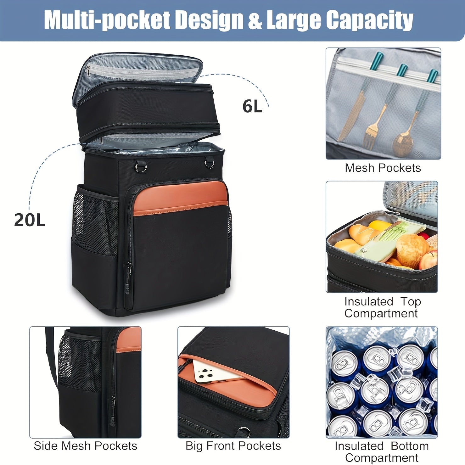 FLXUR Insulated Backpack Cooler Double Layer Waterproof Leakproof Expandable Hea