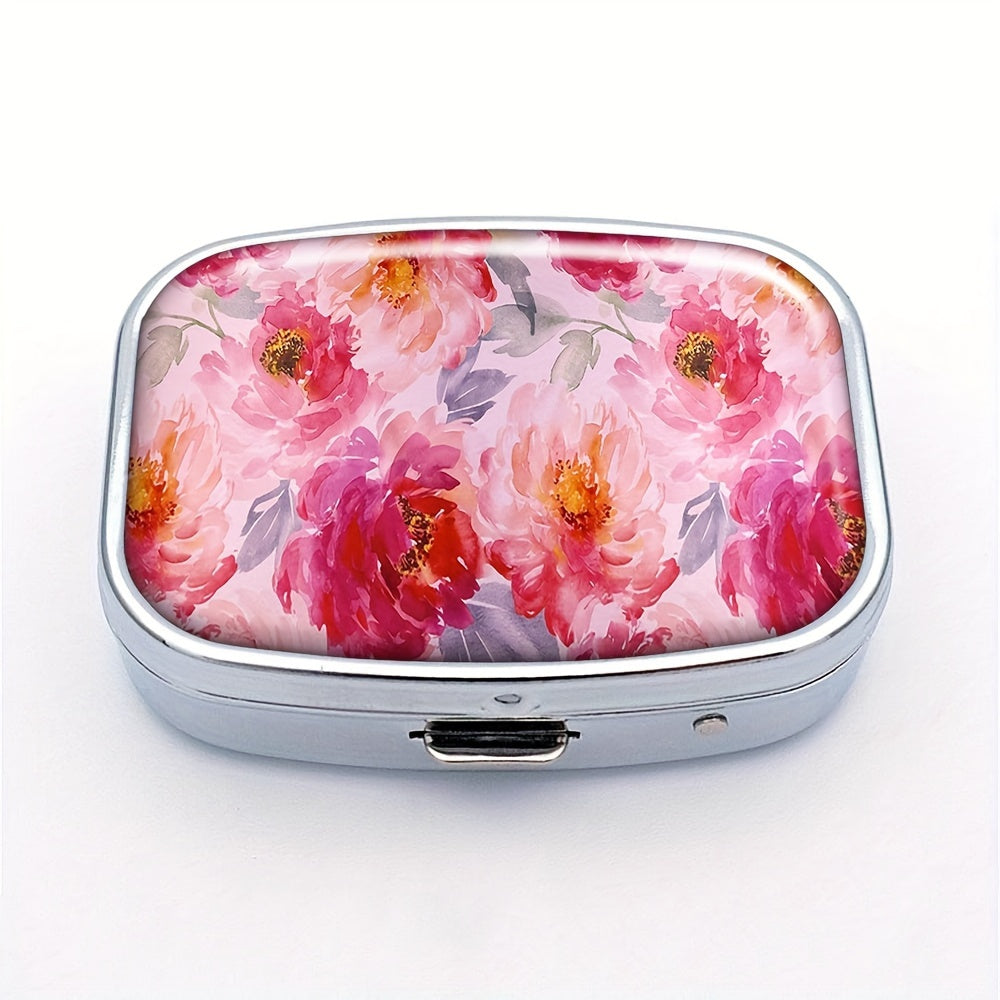 Pink Floral Pill Box Medicine Organizer for Travel