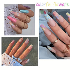 5D Embossed Flower & Heart Nail Stickers Colorful Spring Nail Art Decals