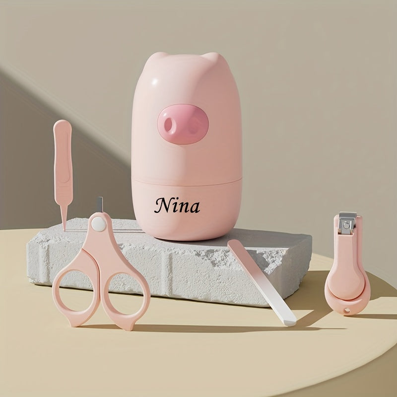 4pcs Personalized Nail Clippers Set Custom Name Pink & Green Nail Care Kit