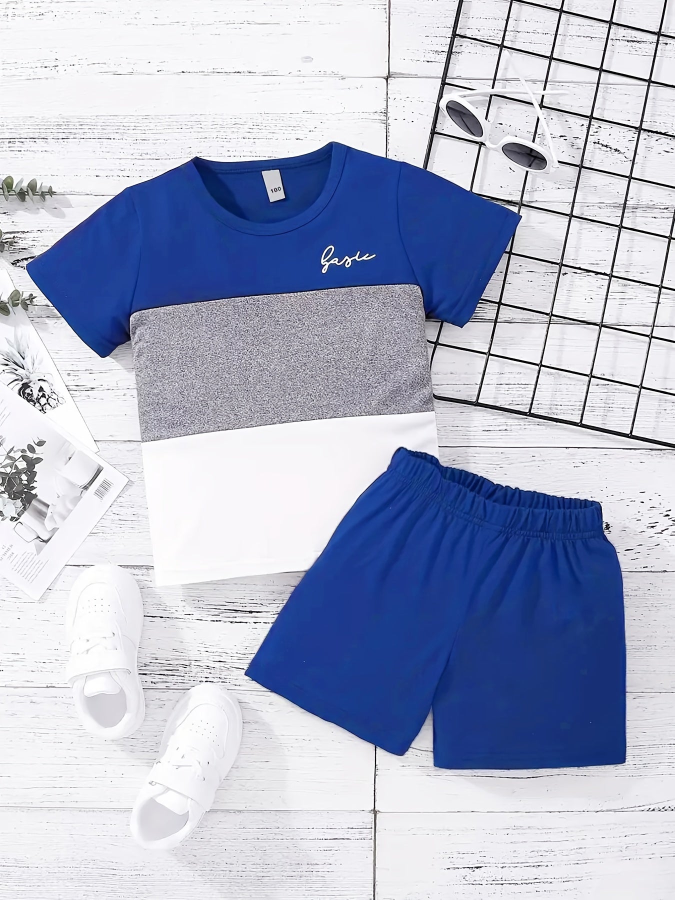 Boys Casual Block & Letter Graphic Print Short Sleeve T-shirt & Shorts Set