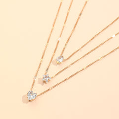 Retro Zircon Necklace Star Water Drop Pendant Clavicle Chain