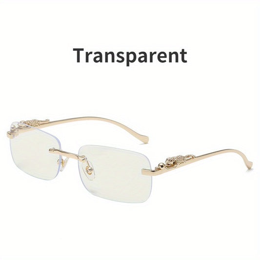 Rimless Tinted Sunglasses Metal Leopard Decor Glasses UV400