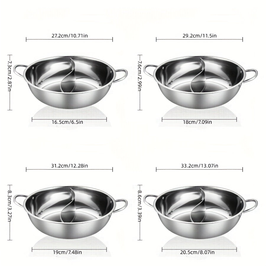 1pc Sichuan Hot Pot Stainless Steel Divided Cooking Pot for Gas Stovetop