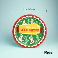 10pcs Christmas Beach Theme Disposable Dinner Plate Paper Cup Tableware