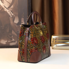 Vintage Flower Pattern Handbag Bucket Bag Women's Crossbody Purse