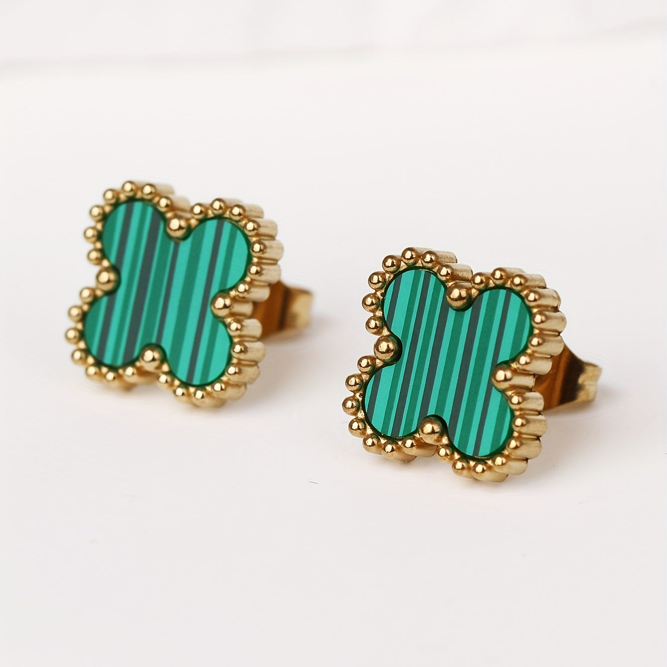 4 Leaf Clover Stud Earrings Minimalist Style Stainless Steel 14K Plated