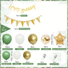 Happy Birthday Balloon Arch Garland Green Golden Confetti Latex Aluminum Foil St
