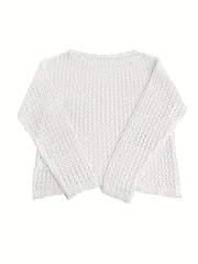 Crochet Beach Wear Knit Sweater Solid Crew Neck Long Sleeve Summer Sweater