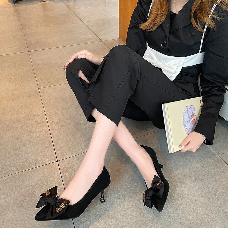 Women's Bowknot High Heels Pointed Toe Slip On Stiletto Heels