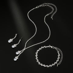 Rhinestones Jewelry Set Pendant Necklace Dangle Earrings Chain Bracelet